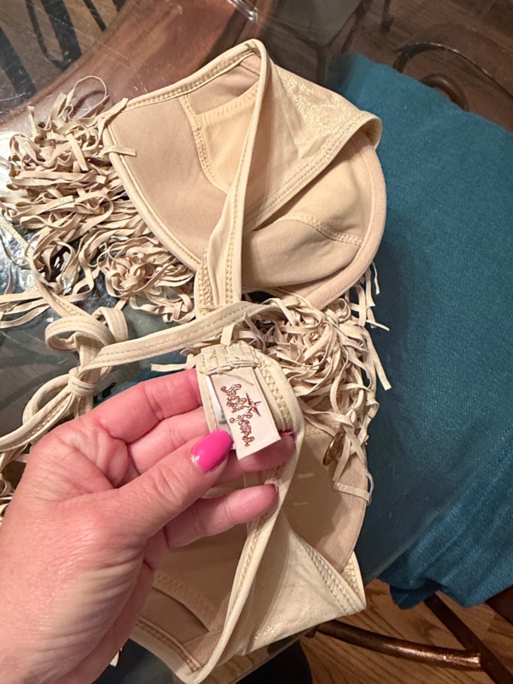 Luli Fami Fringed Gold Bikini Top ONLY - Picture 6 of 13